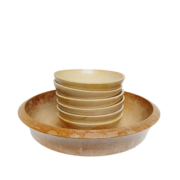 7 PC Wooden Salad Bowl Set Distressed Rustic Retro Wood Handmade Japan Vintage - Picture 10 of 16